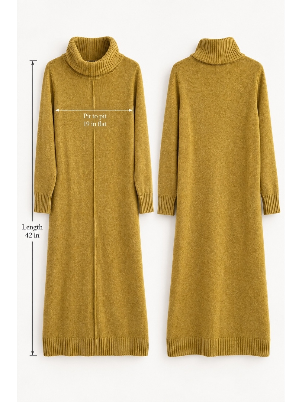 Elsamanda Italian Wool Cashmere Blend Mustard Cowl Neck Midi Dress M - Picture 2 of 7